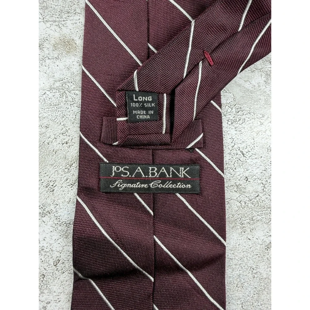 Jos. A. Bank Tie Mens One Size Red Striped 100% Silk Pointed Necktie Signature